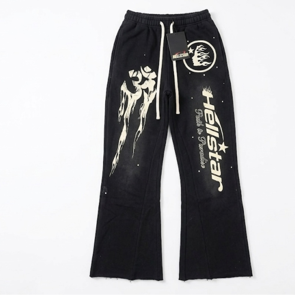 NWT Hellstar Black Flared Graphic Sweatpants Larg… - image 1